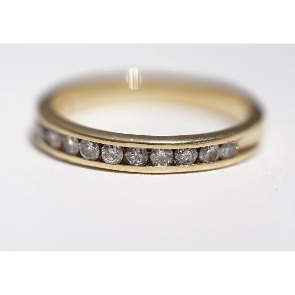 Vintage 14k Solid Gold Natural Channel Set Eternity Band Ring - 2.91g Size 6.75 - Picture 5 of 8